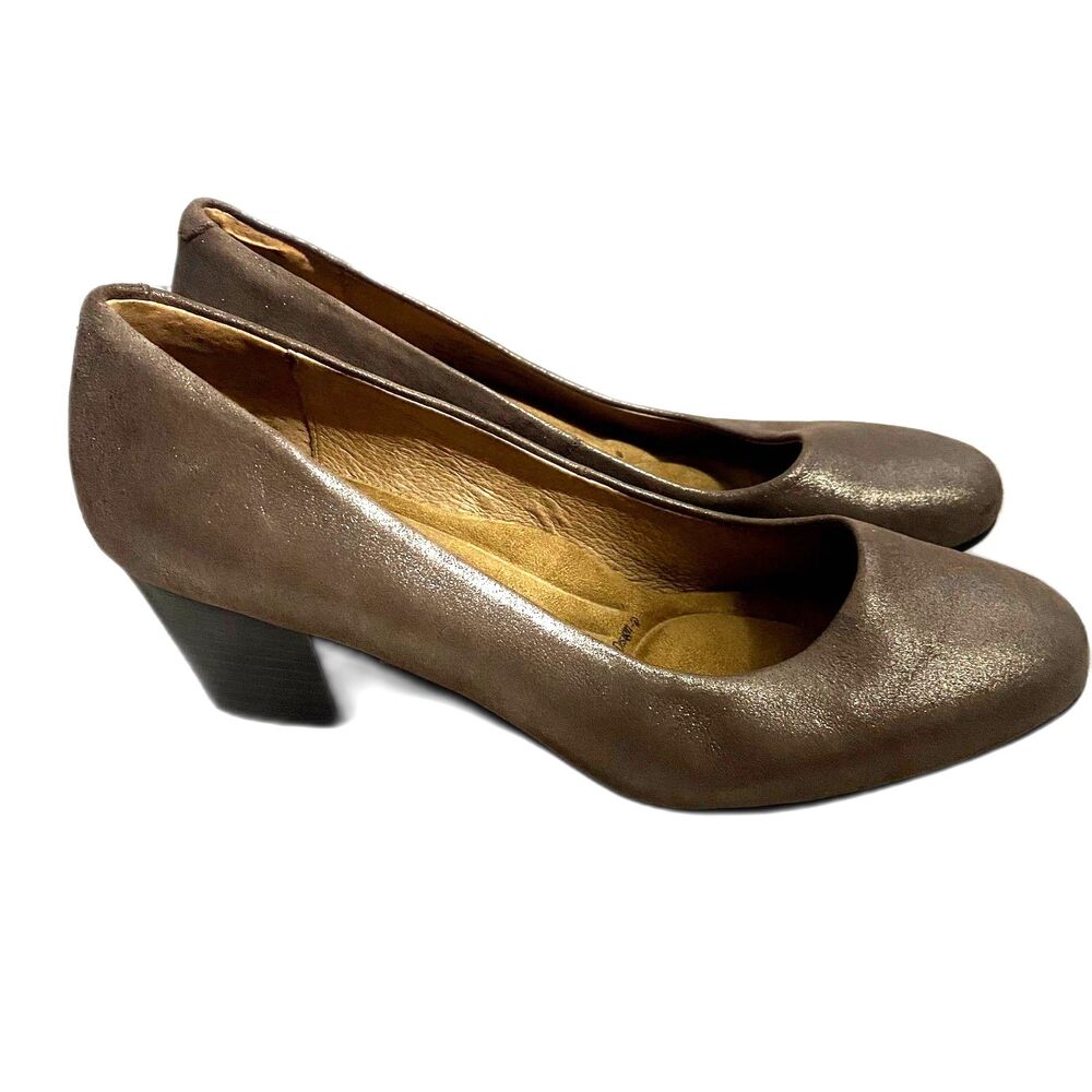 Sofft Lana Ballet Pump Heels Metallic Silver Champagne Classic Leather Size 7.5
